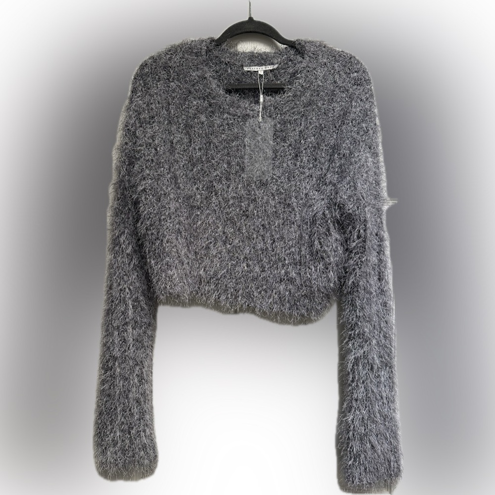 English Rose Charcoal Fuzzy Cropped Sweater | Size Large